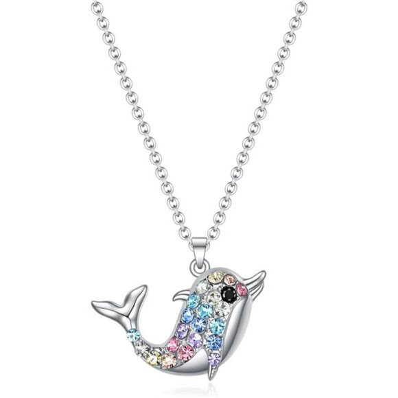 Dolphin Silver Necklace for Girls Women Rainbow Gift Ocean Jewelry Fashion - Picture 1 of 5